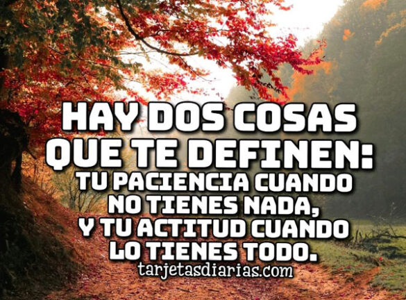 HAY DOS COSAS QUE TE DEFINEN: TU PACIENCIA CUANDO NO TIENES NADA Y TU ACTITUD CUANDO LO TIENES TODO
