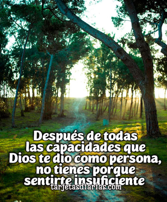 DESPUÉS DE TODAS LAS CAPACIDADES QUE DIOS TE DIO COMO PERSONA, NO TIENES PORQUE SENTIRTE INSUFICIENTE