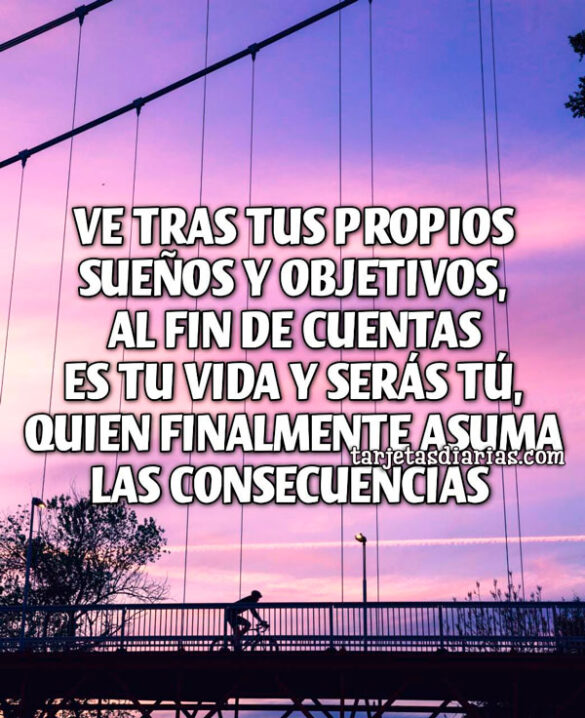 VE TRAS TUS PROPIOS SUEÑOS Y OBJETIVOS, AL FIN DE CUENTAS ES TU VIDA Y SERÁS TÚ, QUIEN ASUMA LAS CONSECUENCIAS