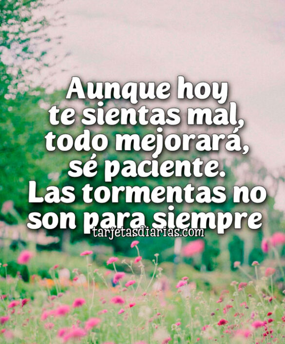 AUNQUE HOY TE SIENTAS MAL, TODO MEJORARÁ, SÉ PACIENTE. LAS TORMENTAS NO SON PARA SIEMPRE