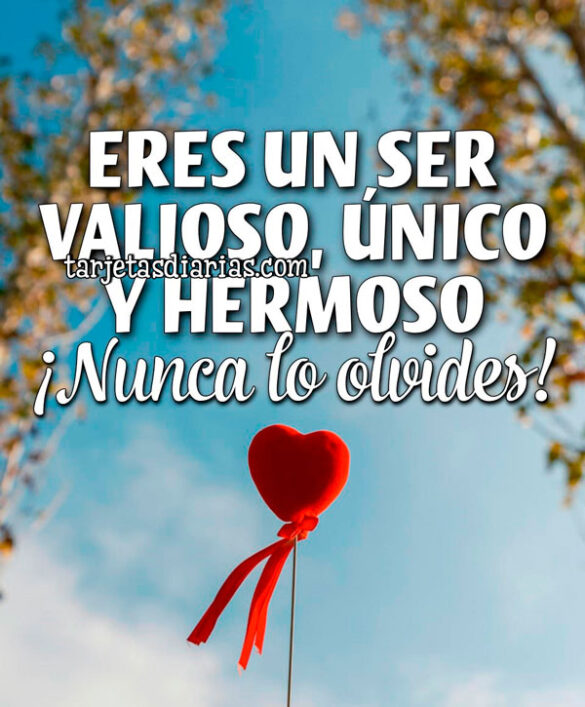 ERES UN SER VALIOSO, ÚNICO Y HERMOSO. ¡NUNCA LO OLVIDES!