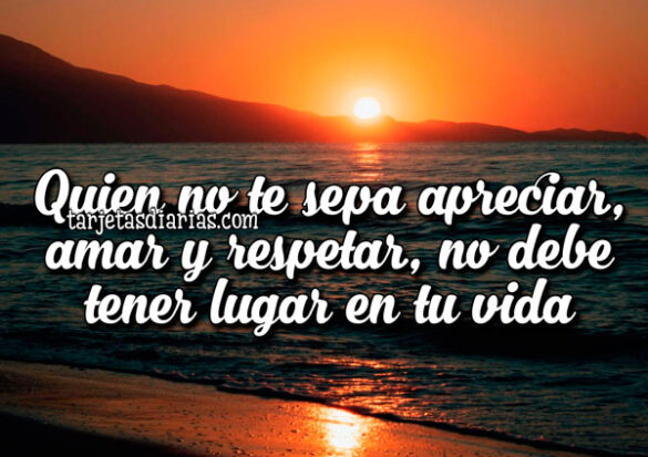 QUIEN NO TE SEPA APRECIAR, AMAR Y RESPETAR, NO DEBE TENER LUGAR EN TU VIDA