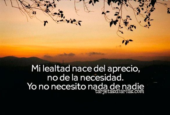 MI LEALTAD NACE DEL APRECIO, NO DE LA NECESIDAD. YO NO NECESITO NADA DE NADIE