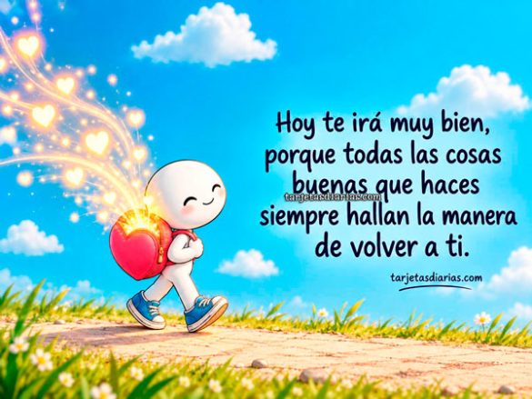 HOY TE IRÁ MUY BIEN PORQUE TODAS LAS COSAS BUENAS QUE HACES SIEMPRE HALLAN LA MANERA DE VOLVER A TI