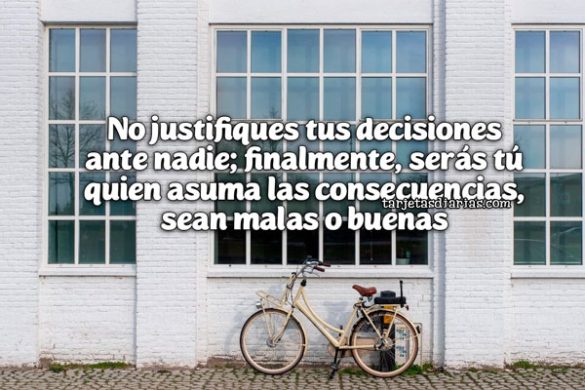 NO JUSTIFIQUES TUS DECISIONES ANTE NADIE; FINALMENTE, SERÁS TÚ QUIEN ASUMA LAS CONSECUENCIAS, SEAN MALAS O BUENAS