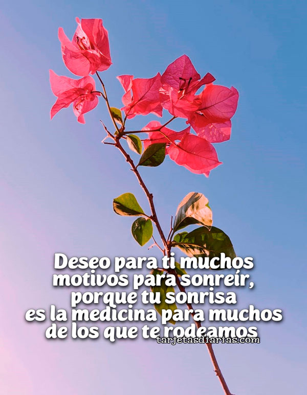 DESEO PARA TI MUCHOS MOTIVOS PARA SONREÍR, PORQUE TU SONRISA ES LA MEDICINA PARA MUCHOS DE LOS QUE TE RODEAMOS