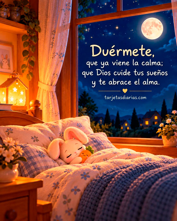 DUÉRMETE, QUE YA VIENE LA CALMA; QUE DIOS CUDE TUS SUEÑOS Y TE ABRACE EL ALMA