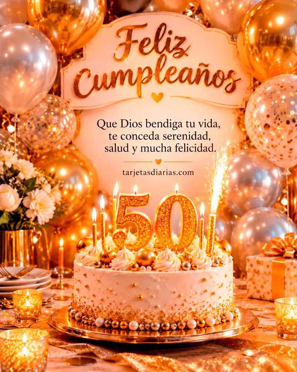 FELIZ CUMPLEAÑOS 50. QUE DIOS BENDIGA TU VIDA, TE CONCEDA SERENIDAD, SALUD Y MUCHA FELICIDAD