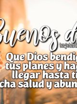 ¡BUENOS DÍAS! QUE DIOS BENDIGA TUS PLANES Y HAGA LLEGAR HASTA TI, MUCHA SALUD Y ABUNDANCIA