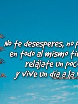 NO TE DESESPERES, NO PIENSES EN TODO AL MISMO TIEMPO, RELÁJATE UN POCO Y VIVE UN DÍA A LA VEZ