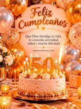 FELIZ CUMPLEAÑOS 50. QUE DIOS BENDIGA TU VIDA, TE CONCEDA SERENIDAD, SALUD Y MUCHA FELICIDAD